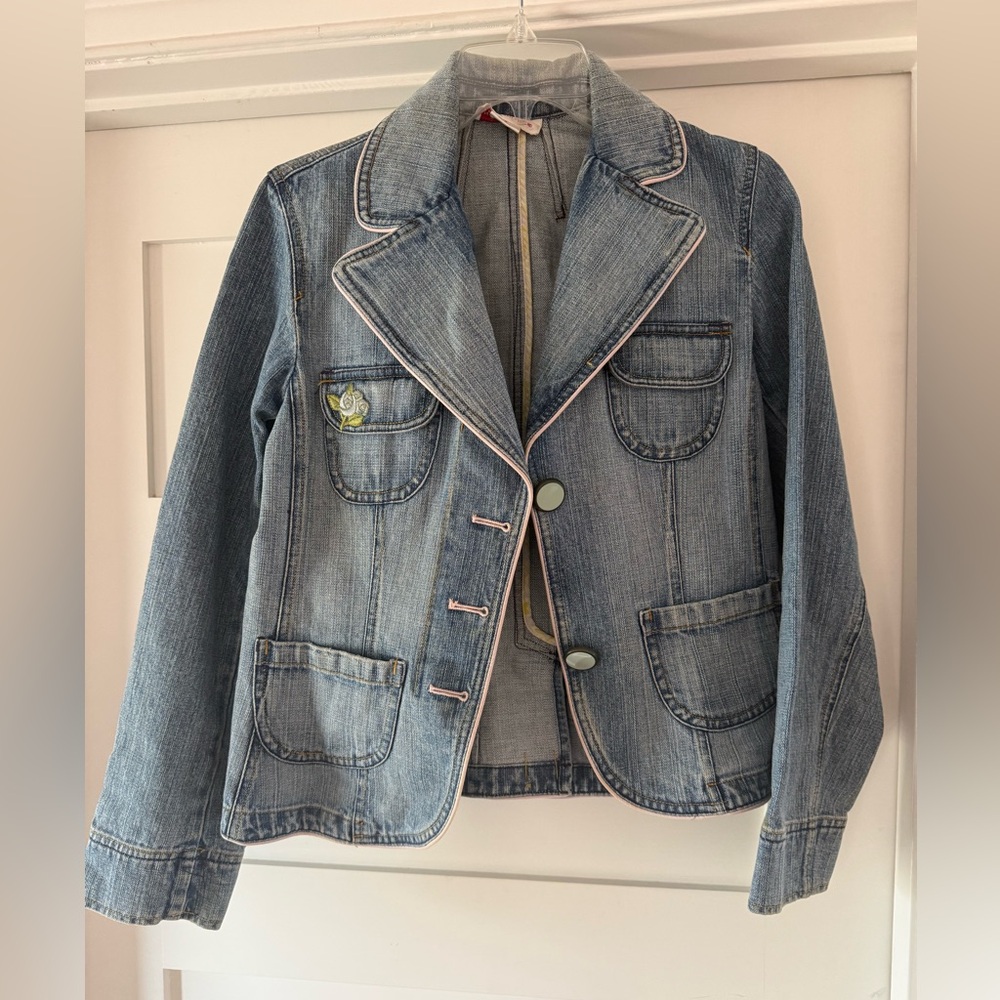 90s Y2K Nine West Blue Jean Jacket with Pink Trim